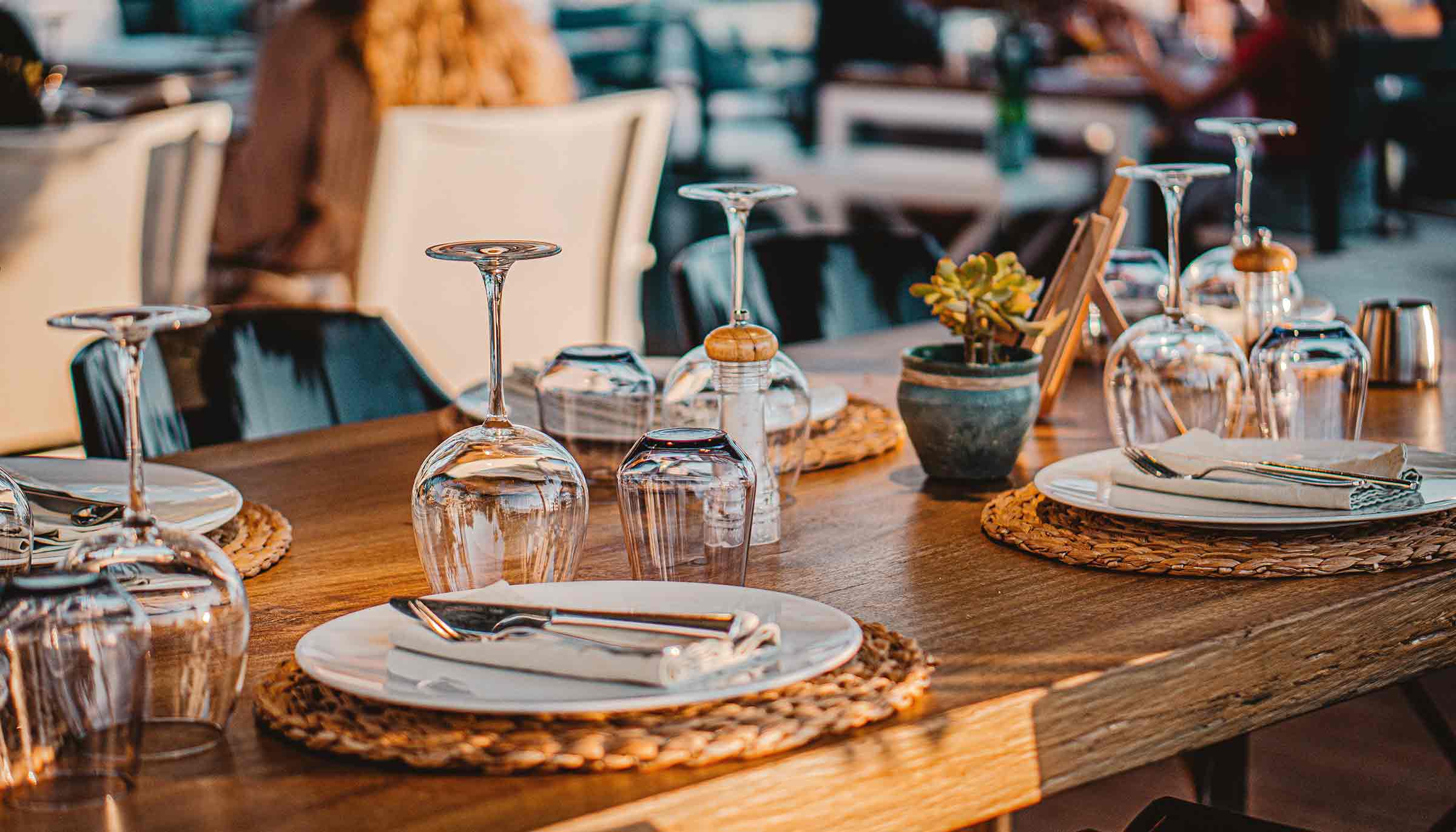 wine glasses on dining table